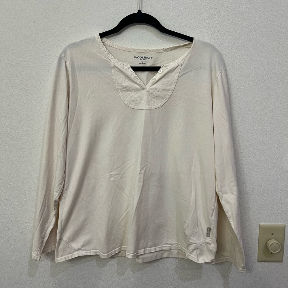 Woolrich Cream Blouse with Full Sleeves and V-Neck Size XL